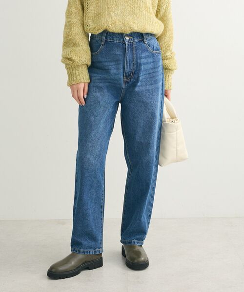 Green　Parks（グリーンパークス）の「ハイウエストストレートデニムパンツ（デニムパンツ・レディース・インディゴブルー/ライトインディゴブルー・FREE）」の2枚目の写真