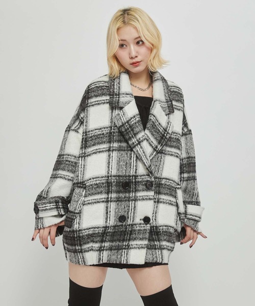 ENVYM（アンビー）の「シャギーチェックコクーンコート（ピーコート・レディース・ベージュ/チェック/ブラック・FREE）」の13枚目の写真