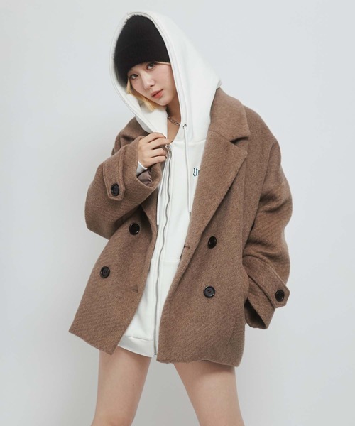 ENVYM（アンビー）の「シャギーチェックコクーンコート（ピーコート・レディース・ベージュ/チェック/ブラック・FREE）」の19枚目の写真