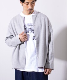 【GLOSTER/グロスター】バックフリース スナップボタン クルーネックカーディガン