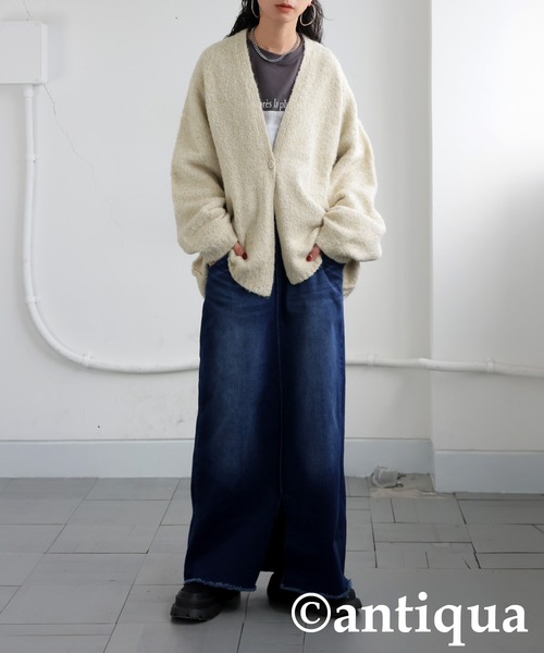 antiqua(アンティカ)の「ブークレニットカーディガン(ニット/セーター・レディース・ブルー/ベージュ/ブラック・ONESIZE)」の9枚目の写真