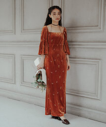 Kastane | 【オケージョンドレス/結婚式/低身長サイズ/2サイズ展開】velour bell sleeve dress(ワンピース)