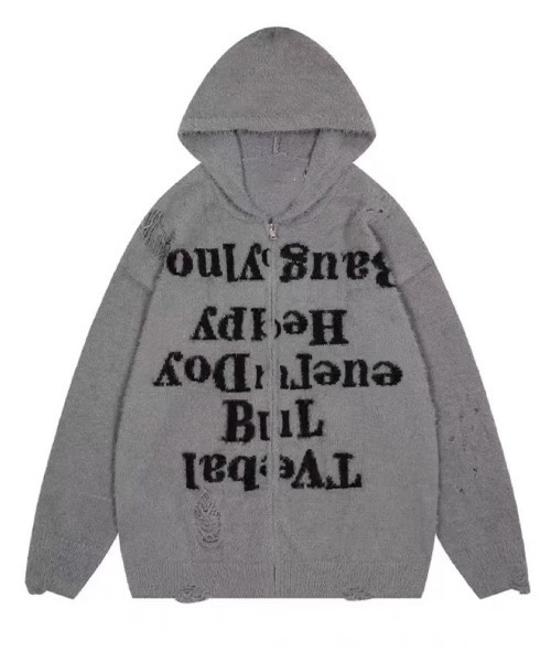 Ressaca(レサーカ)の「オーバーサイズレタリングロゴシャギーニットジップアップパーカー(ニット/セーター・レディース・ブラック/グレー・M/L/XXL/XL)」の10枚目の写真