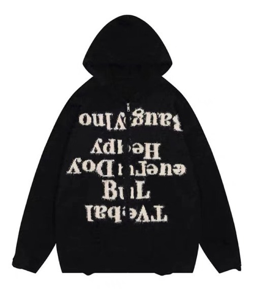 Ressaca(レサーカ)の「オーバーサイズレタリングロゴシャギーニットジップアップパーカー(ニット/セーター・レディース・ブラック/グレー・M/L/XXL/XL)」の9枚目の写真