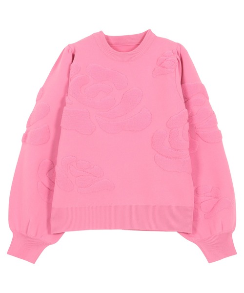 ローズ様 薔薇柄ボリュームスリーブニットトップス（ニット/セーター