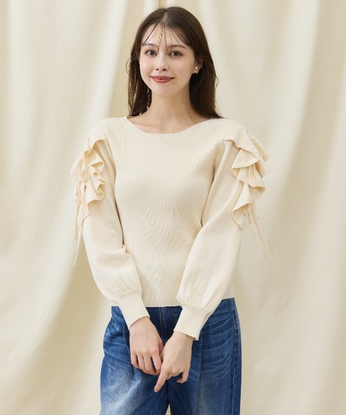 AND COUTURE(アンドクチュール)の「袖フリルニット(ニット/セーター・レディース・アイボリー/ピンク/ブラック/ラベンダー・FREE)」の9枚目の写真