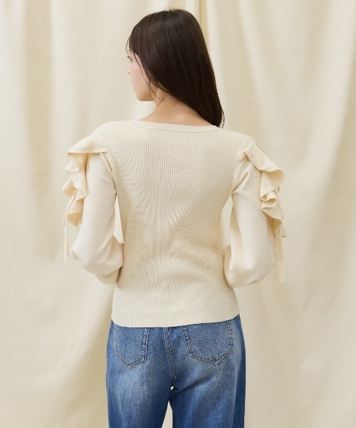 AND COUTURE(アンドクチュール)の「袖フリルニット(ニット/セーター・レディース・アイボリー/ピンク/ブラック/ラベンダー・FREE)」の11枚目の写真