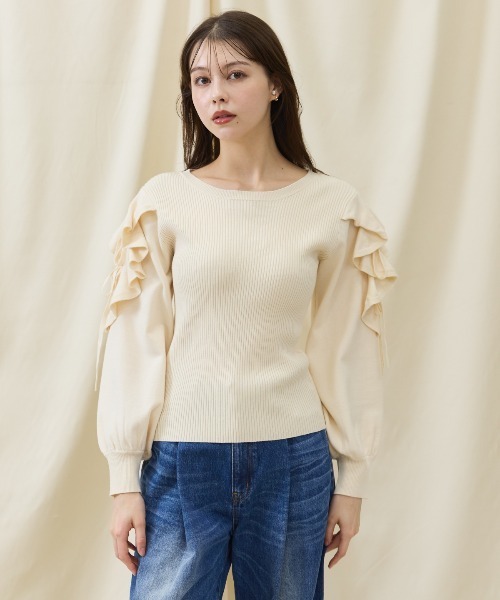 AND COUTURE(アンドクチュール)の「袖フリルニット(ニット/セーター・レディース・アイボリー/ピンク/ブラック/ラベンダー・FREE)」の12枚目の写真