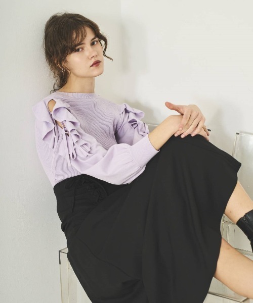 AND COUTURE(アンドクチュール)の「袖フリルニット(ニット/セーター・レディース・アイボリー/ピンク/ブラック/ラベンダー・FREE)」の15枚目の写真