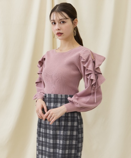 AND COUTURE(アンドクチュール)の「袖フリルニット(ニット/セーター・レディース・アイボリー/ピンク/ブラック/ラベンダー・FREE)」の19枚目の写真
