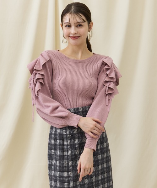 AND COUTURE(アンドクチュール)の「袖フリルニット(ニット/セーター・レディース・アイボリー/ピンク/ブラック/ラベンダー・FREE)」の21枚目の写真