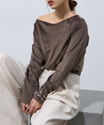 ベロアボートネック長袖トップス