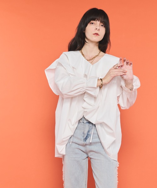 Shelly island(シェリーアイランド)の「ビックカラーフリルブラウス(シャツ/ブラウス・レディース・ホワイト/ブラック・FREE)」の14枚目の写真