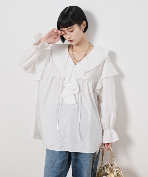 Shelly island(シェリーアイランド)の「ビックカラーフリルブラウス(シャツ/ブラウス・レディース・ホワイト/ブラック・FREE)」の3枚目の写真