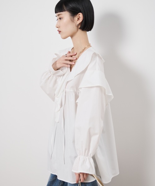 Shelly island(シェリーアイランド)の「ビックカラーフリルブラウス(シャツ/ブラウス・レディース・ホワイト/ブラック・FREE)」の5枚目の写真