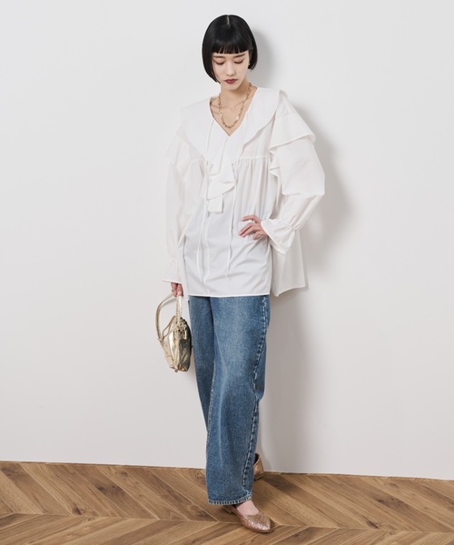 Shelly island(シェリーアイランド)の「ビックカラーフリルブラウス(シャツ/ブラウス・レディース・ホワイト/ブラック・FREE)」の9枚目の写真