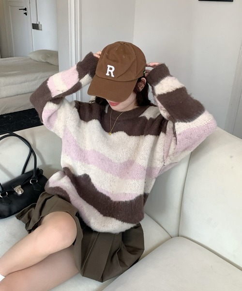 shopnikoniko(ショップニコニコ)の「マーブル ジャガードニット トップス ニュアンス クルーネック(ニット/セーター・レディース・ブラウン・フリー)」の8枚目の写真