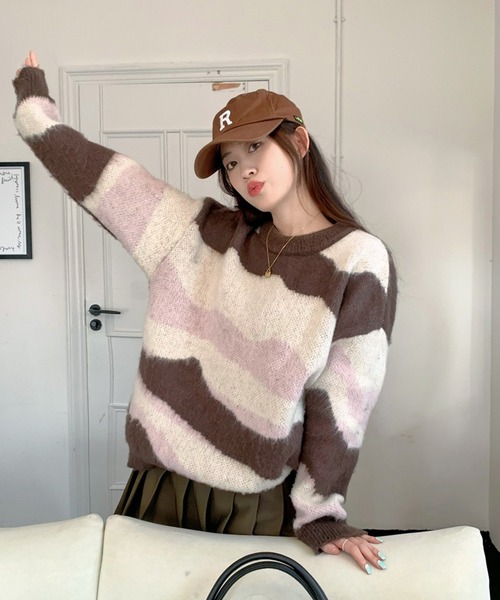shopnikoniko(ショップニコニコ)の「マーブル ジャガードニット トップス ニュアンス クルーネック(ニット/セーター・レディース・ブラウン・フリー)」の10枚目の写真