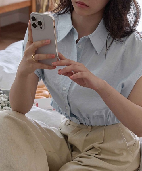 CHAN ME(チャンミ)の「裾ゴムショート丈シアーシャツ(シャツ/ブラウス・レディース・ブラック/ブルー/ホワイト・MEDIUM/LARGE/X-LARGE)」の12枚目の写真