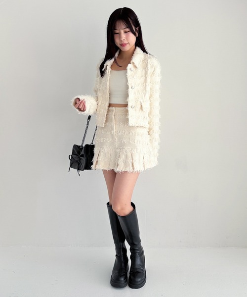Heather（ヘザー）の「フリンジジャガードミニスカート 319487