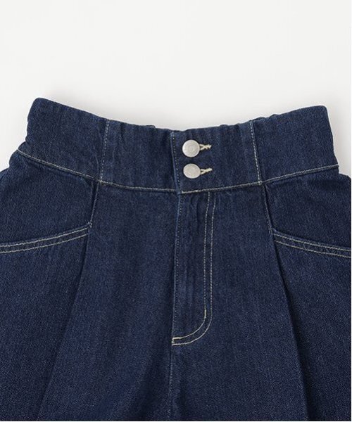 セール】美脚見えタックフレアデニムキュロット（デニムパンツ