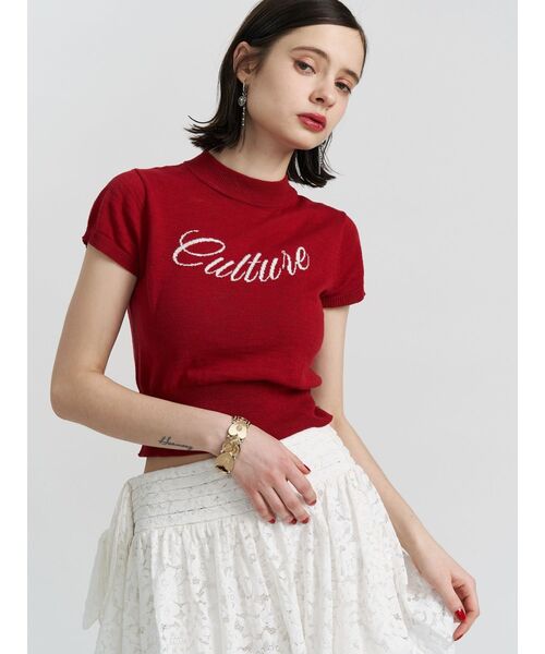 jouetie（ジュエティ）の「ロゴジャガードコンパクトニット サマーニット（ニット/セーター・レディース・オフホワイト/レッド/ブラック・MEDIUM）」の4枚目の写真