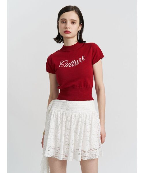 jouetie（ジュエティ）の「ロゴジャガードコンパクトニット サマーニット（ニット/セーター・レディース・オフホワイト/レッド/ブラック・MEDIUM）」の6枚目の写真