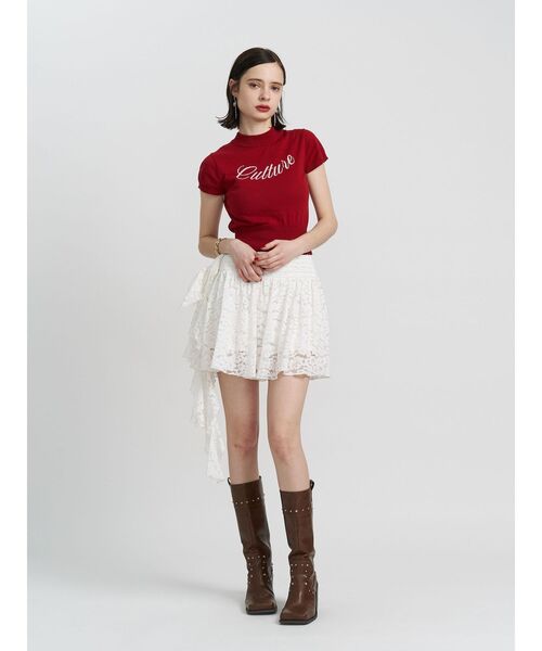 jouetie（ジュエティ）の「ロゴジャガードコンパクトニット サマーニット（ニット/セーター・レディース・オフホワイト/レッド/ブラック・MEDIUM）」の7枚目の写真