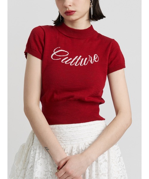 jouetie（ジュエティ）の「ロゴジャガードコンパクトニット サマーニット（ニット/セーター・レディース・オフホワイト/レッド/ブラック・MEDIUM）」の3枚目の写真