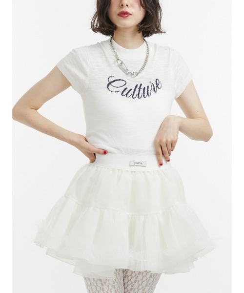 jouetie（ジュエティ）の「ロゴジャガードコンパクトニット サマーニット（ニット/セーター・レディース・オフホワイト/レッド/ブラック・MEDIUM）」の2枚目の写真