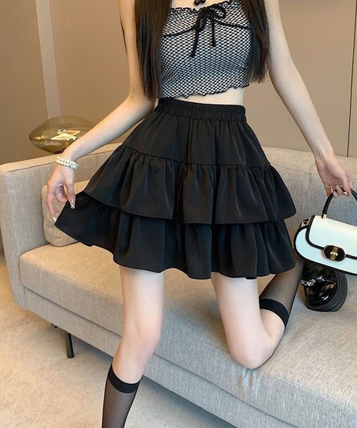 Lace Ladies(レースレディース)の「ハイウエスト ティアード フリル ミニ スカート(スカート・レディース・ブラック/ホワイト・S/M/L/XL)」の3枚目の写真