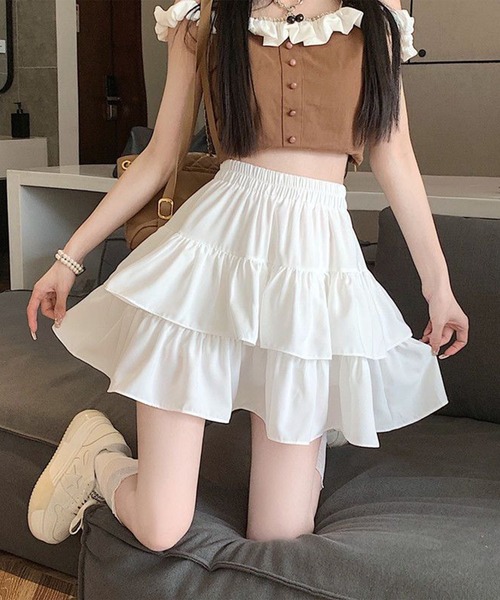 Lace Ladies(レースレディース)の「ハイウエスト ティアード フリル ミニ スカート(スカート・レディース・ブラック/ホワイト・S/M/L/XL)」の11枚目の写真