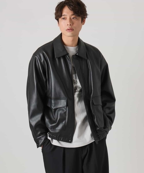 a.v.v(アーヴェヴェ)の「【洗濯機で洗える】フェイクレザーブルゾン(ブルゾン・メンズ・ブラック・46/48)」の1枚目の写真