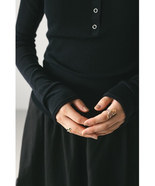 スタイルミキサー　ヘンリーネックシアーニット　2色　セット　ホワイト　ブラウン STYLEMIXER ヘンリーネックシアーニット BLK -ファッション通販