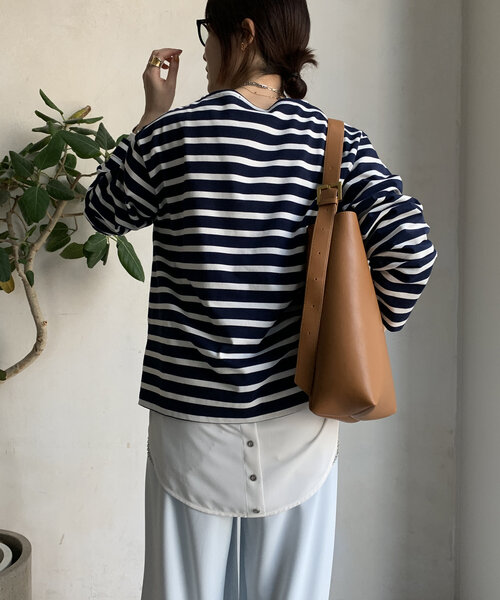 DouDou（ドゥドゥ）の「【WEB限定】 ボートネックボーダーTEE（Tシャツ/カットソー・レディース・ベージュ/ネイビー/オフホワイト・FREE）」の12枚目の写真