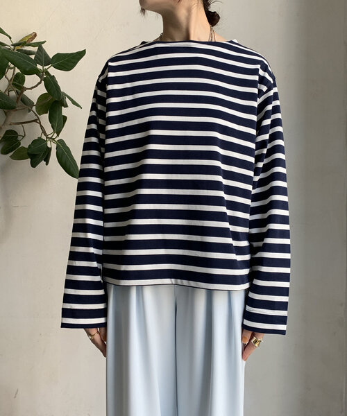 DouDou（ドゥドゥ）の「【WEB限定】 ボートネックボーダーTEE（Tシャツ/カットソー・レディース・ベージュ/ネイビー/オフホワイト・FREE）」の11枚目の写真