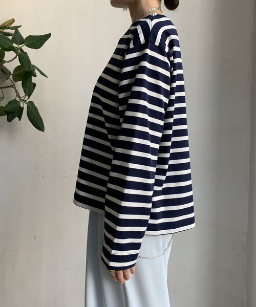 DouDou（ドゥドゥ）の「【WEB限定】 ボートネックボーダーTEE（Tシャツ/カットソー・レディース・ベージュ/ネイビー/オフホワイト・FREE）」の10枚目の写真
