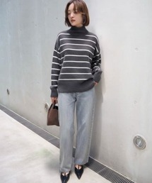 Lilly Lynque | 【LILLY LYNQUE】ハイネックボーダーニット/冬服/オフィスカジュアル(ニット/セーター)