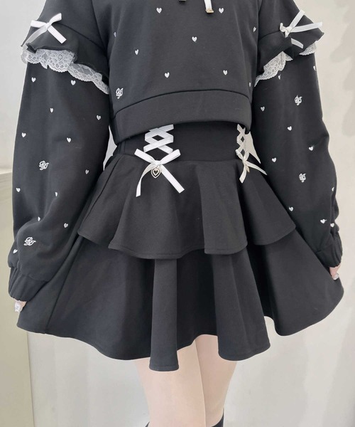 ROJITA（ロジータ）の「【セットアップ対応】裏毛ティアードレースアップスカート（スカート・レディース・ブラック/ピンク/ホワイト/グレー・FREE）」の7枚目の写真