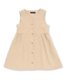 BeBe Petits Pois Vert（ベベプチポワヴェール）の「前スカラップツイルジャンパースカート(95~150cm)（ワンピース・キッズ）」