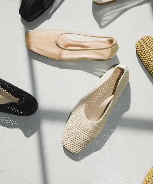 セール】スクエアメッシュフラットシューズ（バレエシューズ