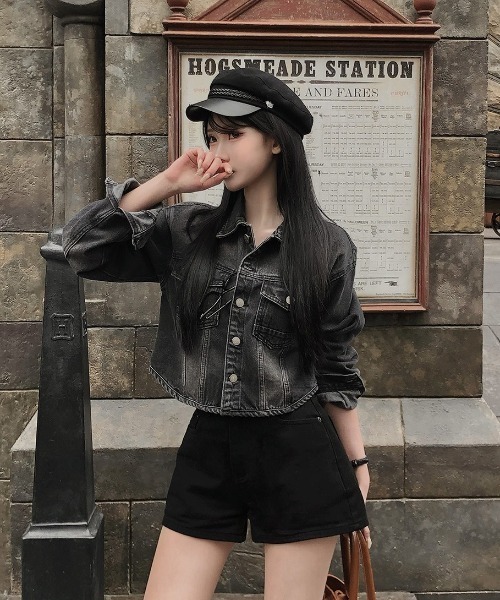 BEIDELLI（ベイデリー）の「[BELLIDE MADE] クロップドラウンドデニムシャツジャケット（デニムジャケット・レディース・ダークグレー/ブルー・FREE）」の12枚目の写真