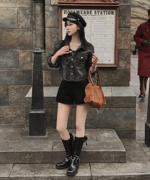 BEIDELLI（ベイデリー）の「[BELLIDE MADE] クロップドラウンドデニムシャツジャケット（デニムジャケット・レディース・ダークグレー/ブルー・FREE）」の14枚目の写真