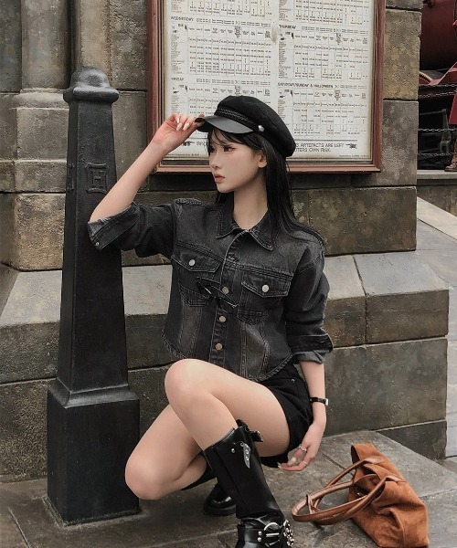 BEIDELLI（ベイデリー）の「[BELLIDE MADE] クロップドラウンドデニムシャツジャケット（デニムジャケット・レディース・ダークグレー/ブルー・FREE）」の11枚目の写真