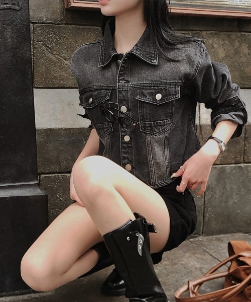 BEIDELLI（ベイデリー）の「[BELLIDE MADE] クロップドラウンドデニムシャツジャケット（デニムジャケット・レディース・ダークグレー/ブルー・FREE）」の16枚目の写真