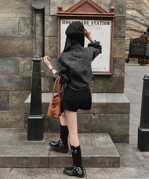 BEIDELLI（ベイデリー）の「[BELLIDE MADE] クロップドラウンドデニムシャツジャケット（デニムジャケット・レディース・ダークグレー/ブルー・FREE）」の15枚目の写真