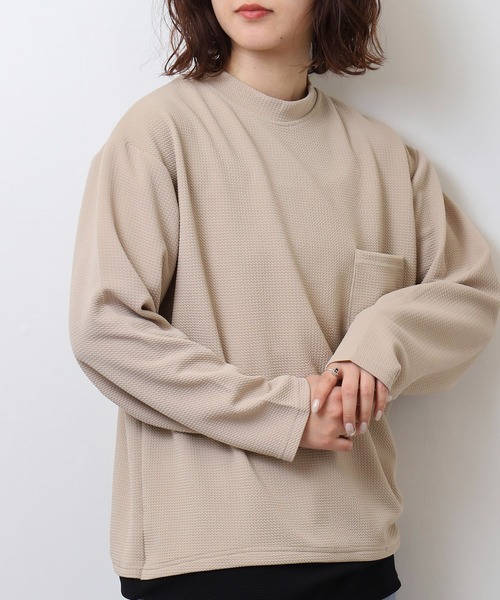 FUNALIVE(ファンアライブ)の「ジャガード 無地 レイヤード 長袖Tシャツ(Tシャツ/カットソー・メンズ・チャコールグレー/グレー/ベージュ/ホワイト/ブラック・L/LL/M)」の1枚目の写真