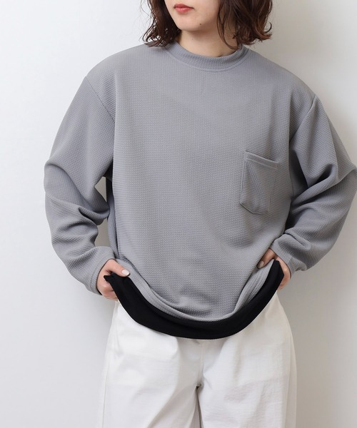 FUNALIVE(ファンアライブ)の「ジャガード 無地 レイヤード 長袖Tシャツ(Tシャツ/カットソー・メンズ・チャコールグレー/グレー/ベージュ/ホワイト/ブラック・L/LL/M)」の5枚目の写真