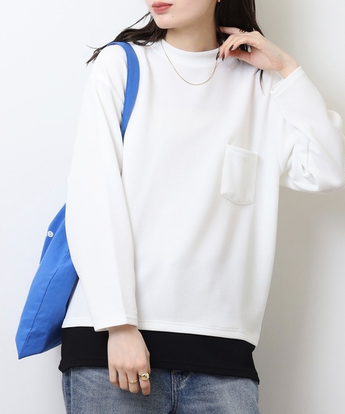 FUNALIVE(ファンアライブ)の「ジャガード 無地 レイヤード 長袖Tシャツ(Tシャツ/カットソー・メンズ・チャコールグレー/グレー/ベージュ/ホワイト/ブラック・L/LL/M)」の2枚目の写真