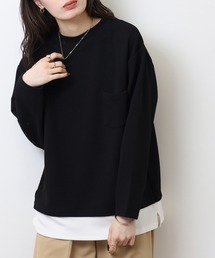 ジャガード 無地 レイヤード 長袖Tシャツ